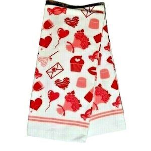Love Letters Kitchen Towels 2pc Balloons Cupcake Roses Hearts Red White Gift NEW